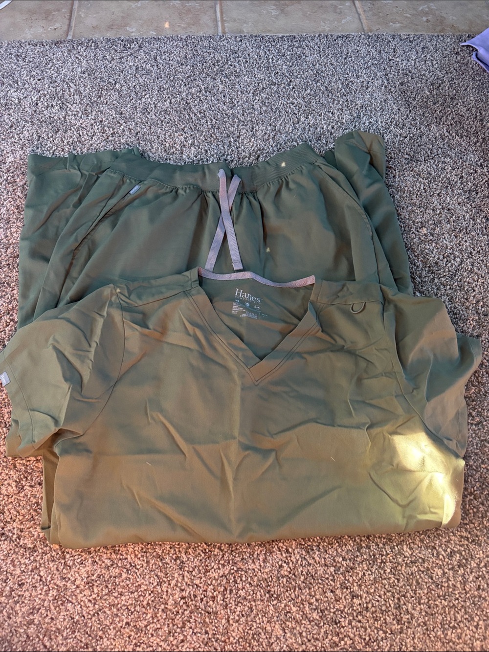 Hanes Olive Green Women's Scrub Pants and V-Neck Top